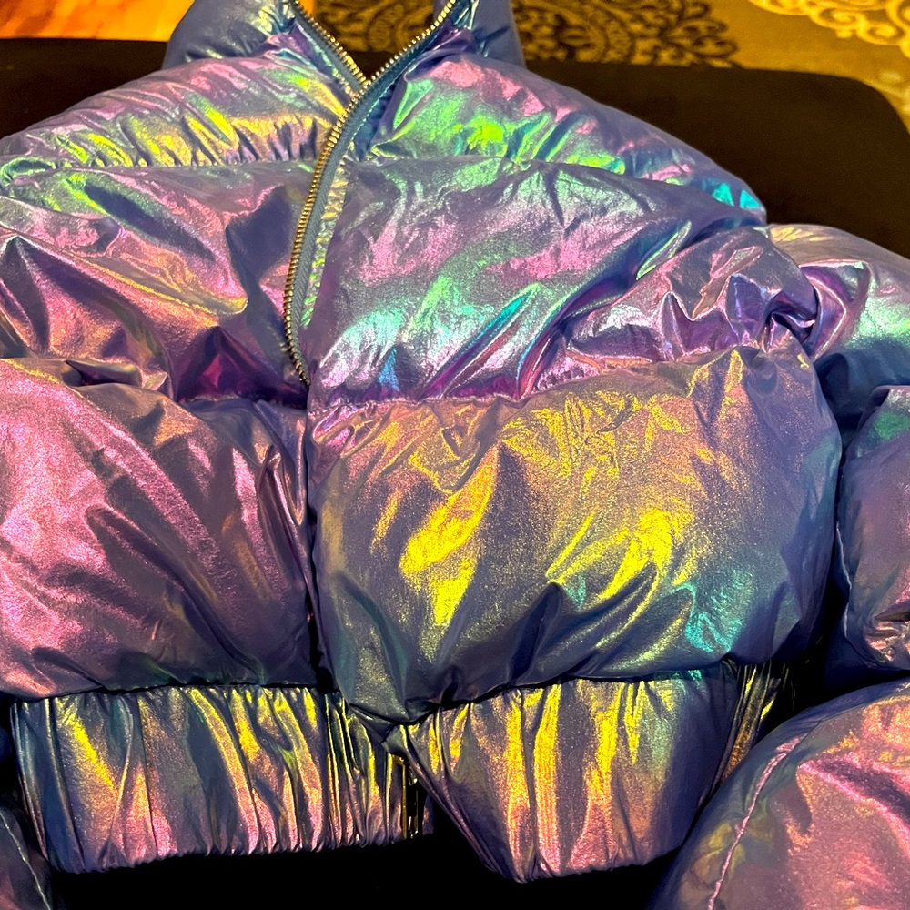 Girls Holographic Crop Puffer